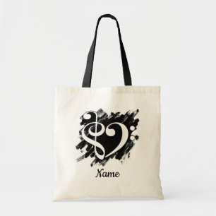 Tote Bag Treble et Bass Clef Heart on Grunge personnalisabl