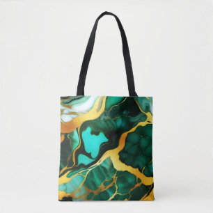 Tote Bag Trendy Green jaune or faux marbre