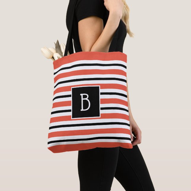 Tote Bag Trendy Monogrammed Orange Rouge Noir & Blancs (De près)