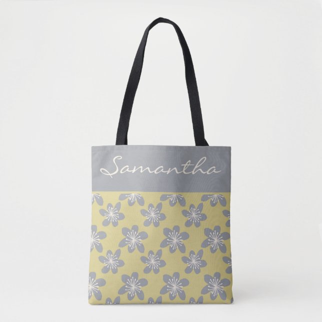 Tote Bag Trendy Ultimate Gris & Jaune motif floral (Devant)
