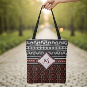 Tote Bag Tribal Abstrait noir, blanc et rouge