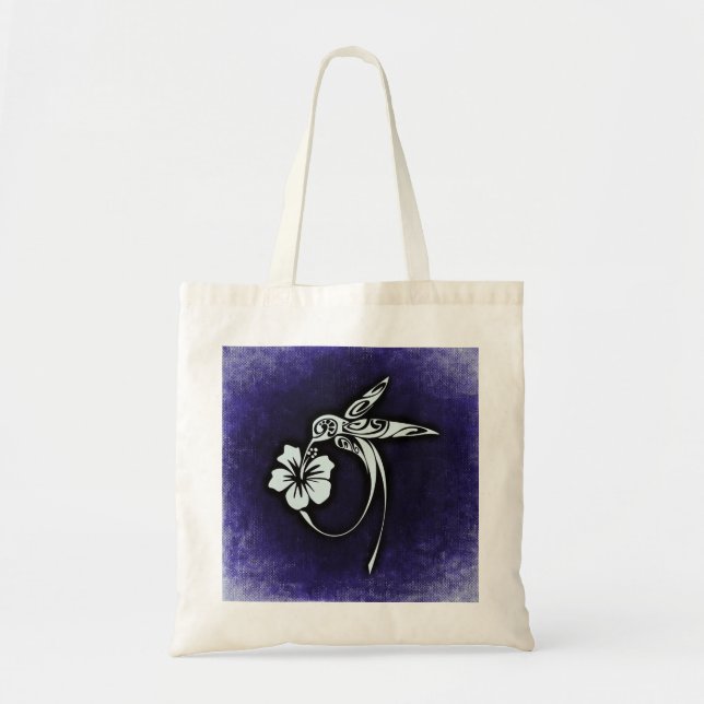 Tote Bag Tribal Bird Art on Blue (Devant)