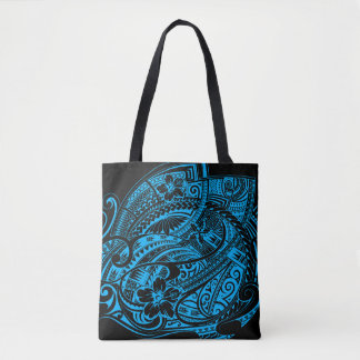 Tote Bag TRIBAL HIBISCUS POLYNESIEN LtBlue