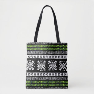 Tote Bag Tribal Navajo, motif noir blanc vert.