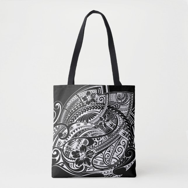 TOTE BAG TRIBAL POLYNÉSIEN HIBISQUE (Devant)