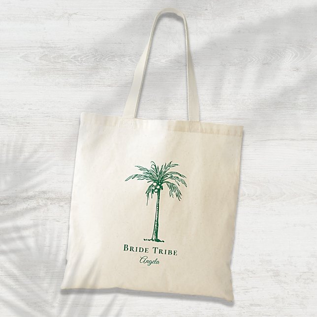 Tote Bag Tribe de mariée Green Tropical Palm Tree personnal (Créateur téléchargé)