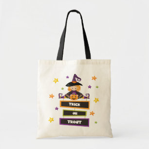 Tote Bag Trick or Treat Halloween Kids Candy Cartoon Witch