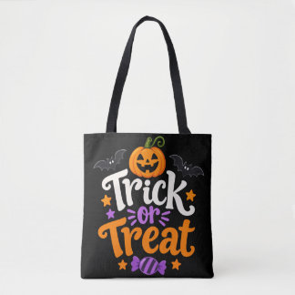 Tote Bag Trick or Treat Halloween Noir Orange Script