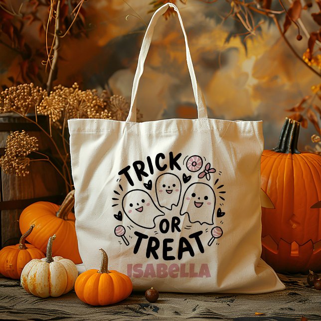 Tote Bag Trick Ou Bonbons De Fantôme Rose Cute Personnalisé (Créateur téléchargé)