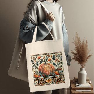 Tote Bag Trick ou Traiter Citrouille Fall Foliing Bohemian 