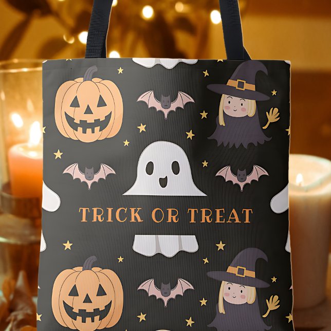 Tote Bag Trick Ou Traiter Mignonne Citrouille Fantôme Sorci (Créateur téléchargé)