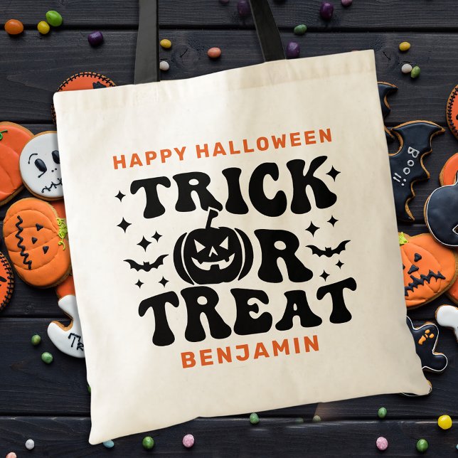 Tote Bag Trick Ou Traiter Retro Simple Personnalisé Hallowe (Créateur téléchargé)