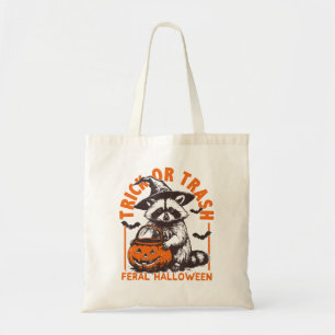 Tote Bag Trick ou Trash Funny Raccoon Halloween Vintage