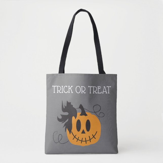 Tote Bag Trick Ou Treat Citrouille Jack-o'-lantern Bat Noir (Devant)