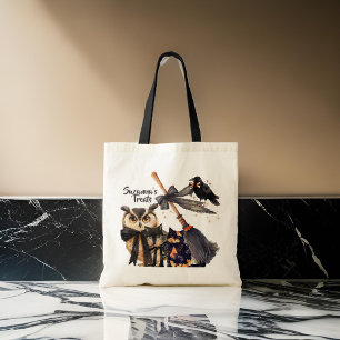 Tote Bag Trick ou Treat Crow Chat Broom Nom de la Chouette
