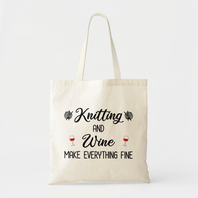 Tote Bag Tricot et vin Rendre tout fin (Devant)