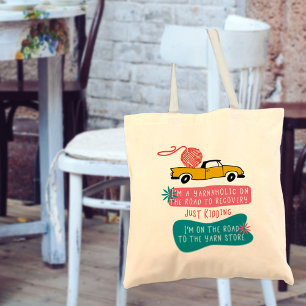 Tote Bag Tricot Yarnaholy Crochet Citation Retro Rose Bleu
