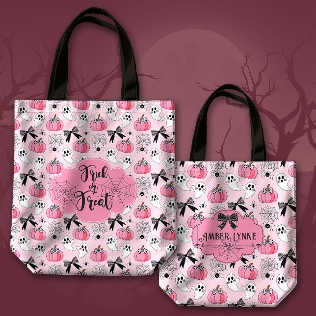 Tote Bag Tricoter ou traiter Coquette Fantôme et Citrouille (Créateur téléchargé)