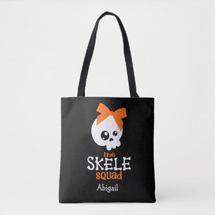 Tote Bag Tricoter ou traiter mignon Squelette orange Nom d'