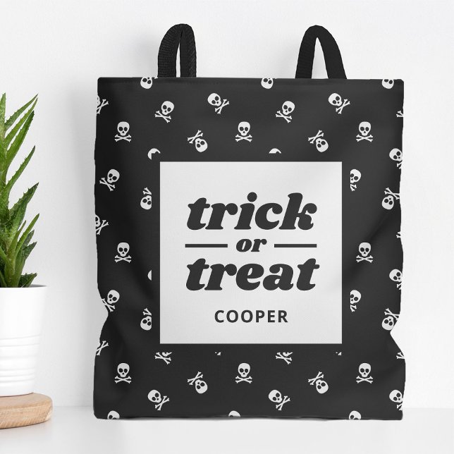 Tote Bag Tricoter ou traiter monogramme crâne et os croisés (Créateur téléchargé)