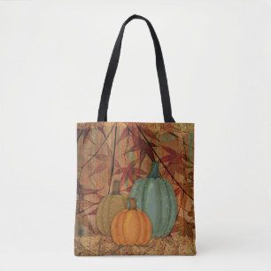 Tote Bag Trio de citrouilles sarcelle, châtaigne et orange 