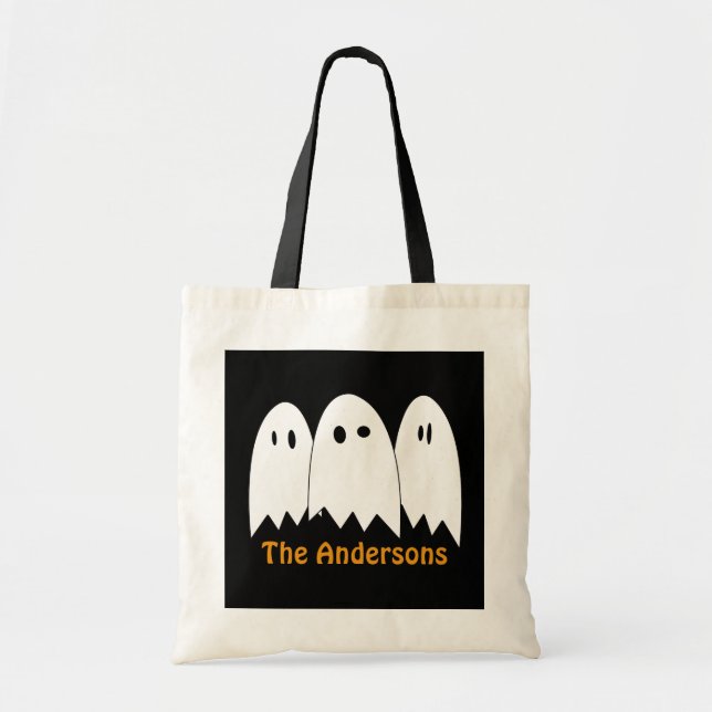 Tote Bag Trio fantôme blanc Halloween tour de bonbons ou ré (Devant)