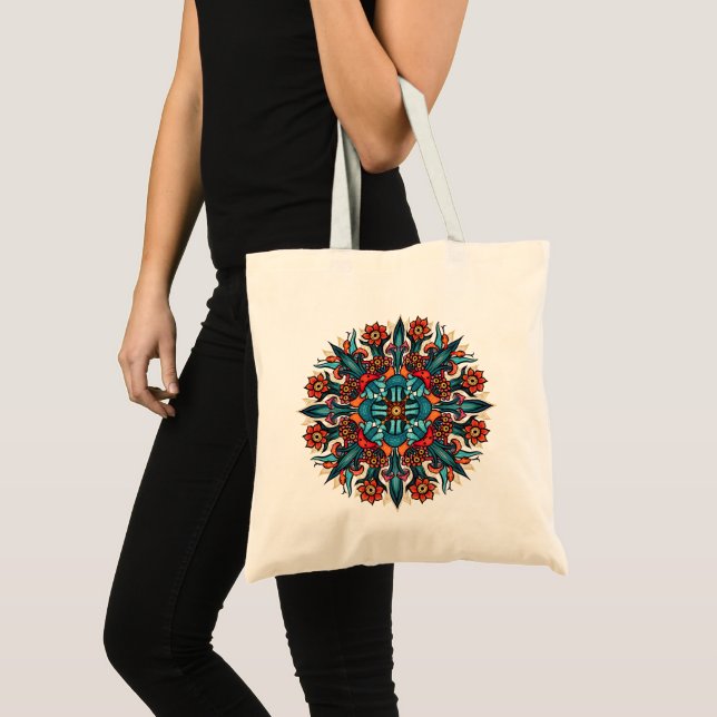 Tote Bag Trippy hippie psychedelic groovy mushroom mandala (Devant (produit))