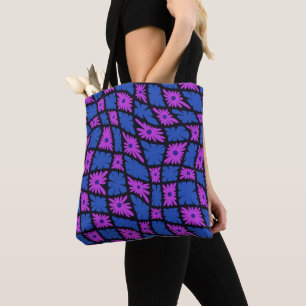 Tote Bag Trippy super 60s Flower Checks bleu rose