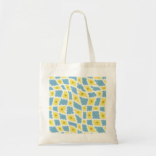Tote Bag Trippy super Wavy 60s Flower Checks Jaune Bleu