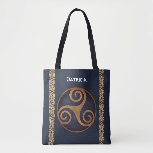 Tote Bag Triskelion celtique (bleu) personnalisé (Devant)