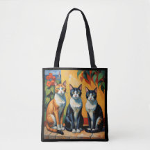 Trois chats et fleurs