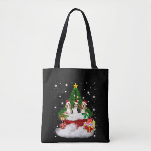 Tote Bag Trois Père Noël Beagle Avec Arbre De Noël