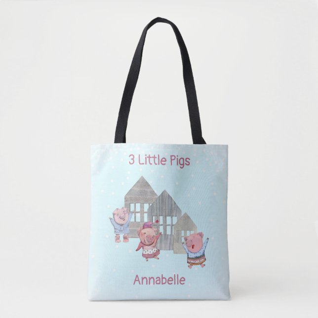 Tote Bag Trois petits cochons avec leur maison Personnalisé (Devant)