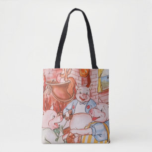 Tote Bag Trois Petits Cochons Cuisinant Loup, Conte de Fées