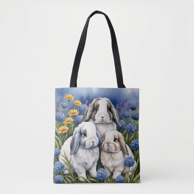 Tote Bag Trois petits lapins de lop (Devant)