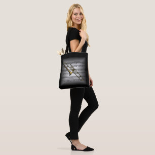 Tote Bag Trombone ~ 3-D Partition Musique ~ Gris/Noir Couss