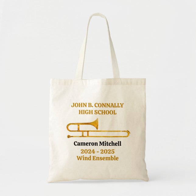 Tote Bag Trombone High School Band Gold Personnalisé (Devant)