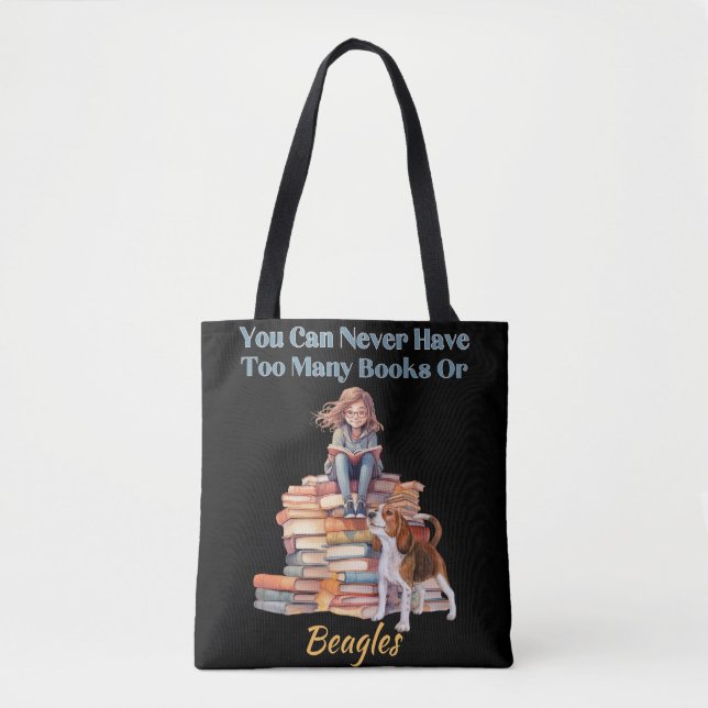 Tote Bag Trop de livres ou de Beagles (Devant)