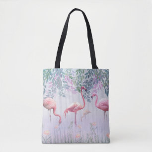 Tote Bag Tropcal Cute Family Pink Flamingos