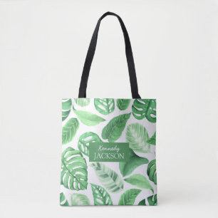 Tote Bag Tropical Floral Vert Feuille Verdure Monogramme