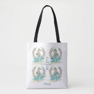 Tote Bag Tropical Floral Wreath Seahorse, Luau HEURE D'ÉTÉ