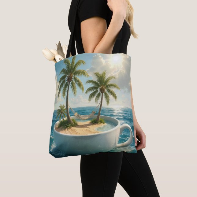 Tote Bag Tropical Island With Hammock in a Teacup (De près)
