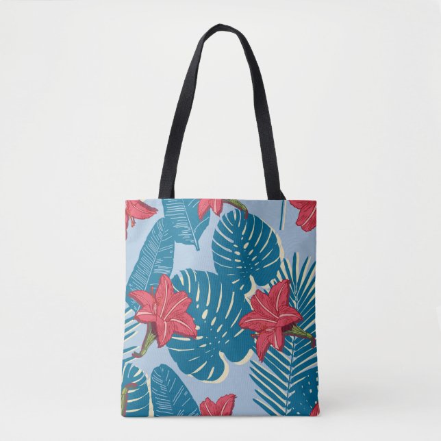 Tote Bag Tropical Palm sans couture feuille bleu motif (Devant)