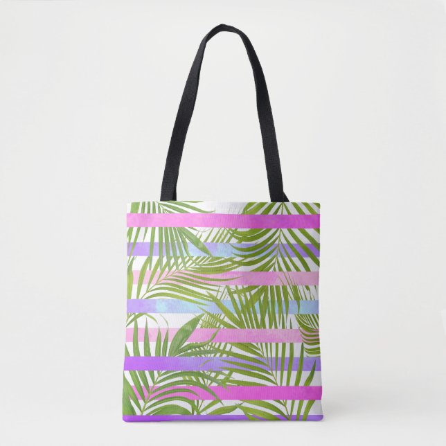 Tote Bag Tropical palm trees rodern pink violet stripes (Devant)