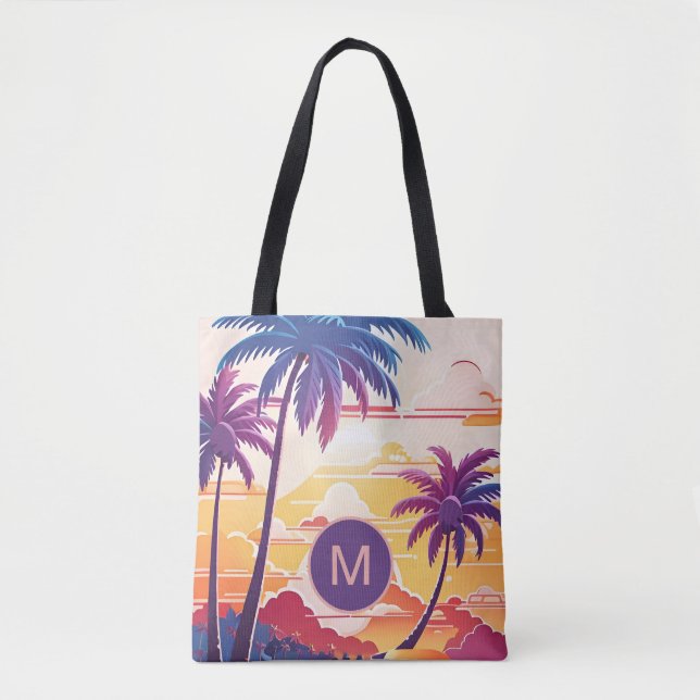 Tote Bag Tropical Paradise Cool Digital Art Monogram (Devant)