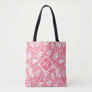 Tote Bag Tropical rose floral motif diamant Monogramme