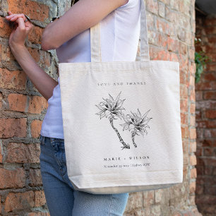 Tote Bag Tropical Rustic Palms noir blanc Mariage croquis