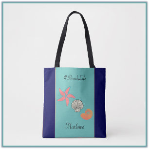 Tote Bag Tropical Starfish and Seashells Ocean Beach Life