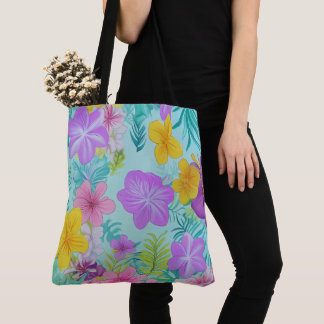 Tote Bag Tropical Summer Floral Pattern - Bright Hibiscus 