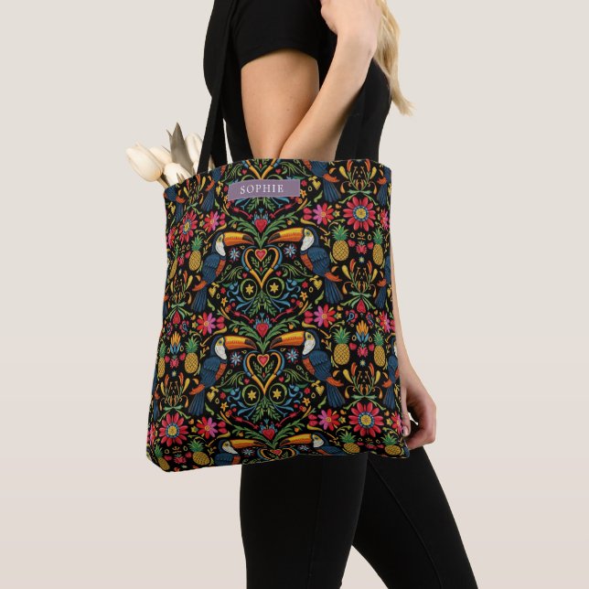 Tote Bag Tropical Toucan Pineapple Vibrant  (De près)